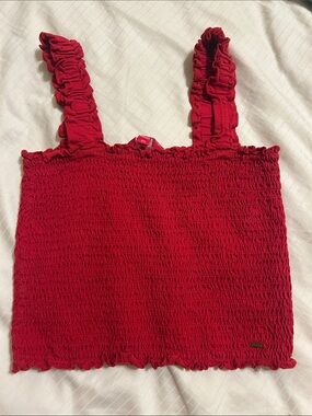 Guess Red Smocked Ruffle-Strap Tank Top